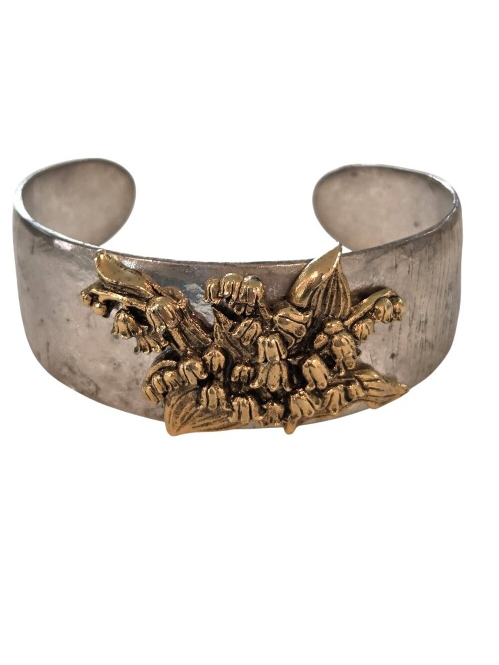 Lily of the Valley Silver & Gold Tone Floral May Birthday Cuff Bracelet